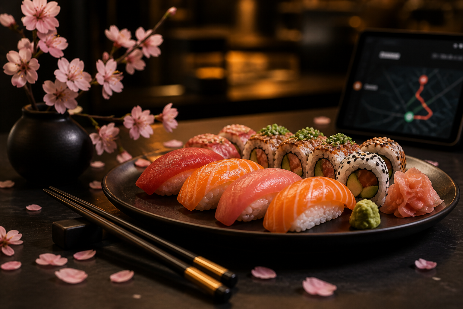 Plato de sushi premium con sakura — Shimai Sushi House